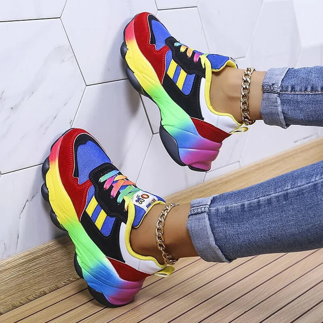 Blue rainbow sneakers with chunky sole – side view