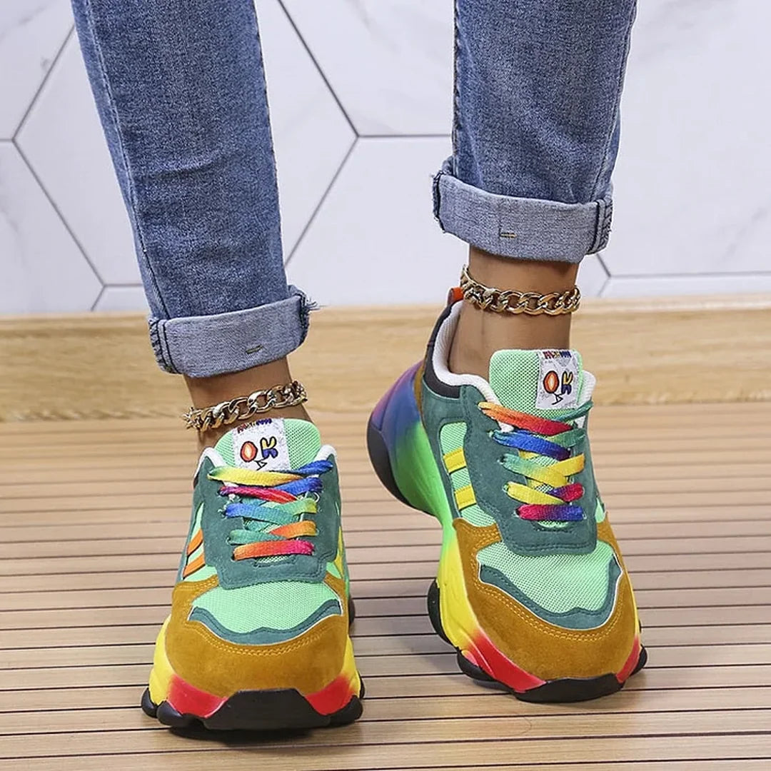 Green rainbow chunky sneakers – front view