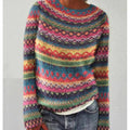 Women's rainbow fair isle stripe knit sweater