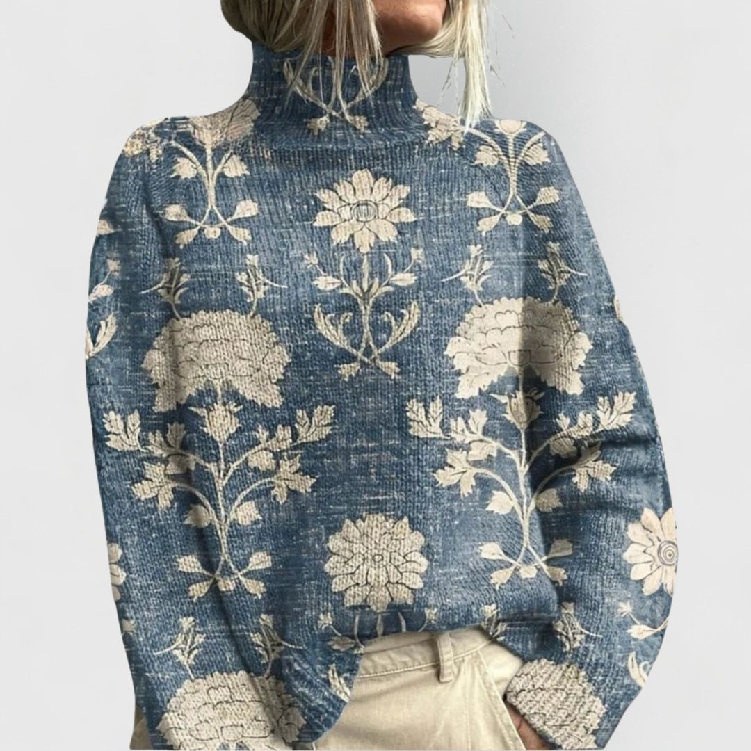 Women's nature print knit sweater in light blue