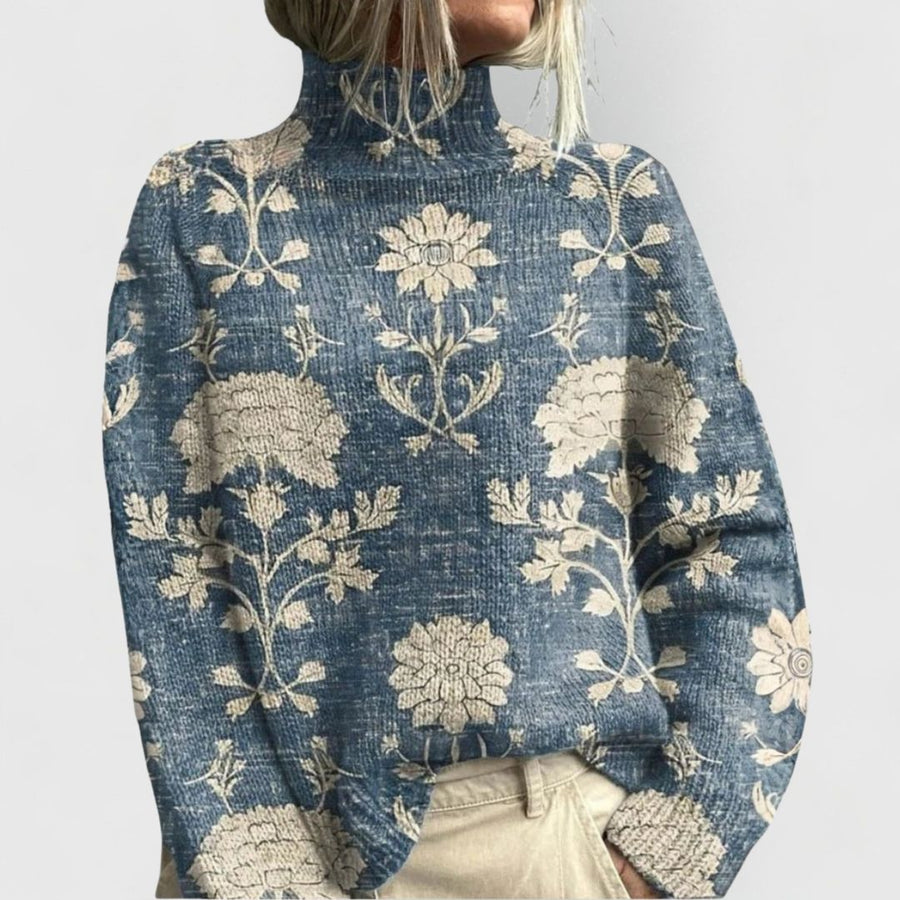 Women's Nature Print Knit Sweater with High Neck for Winter Days