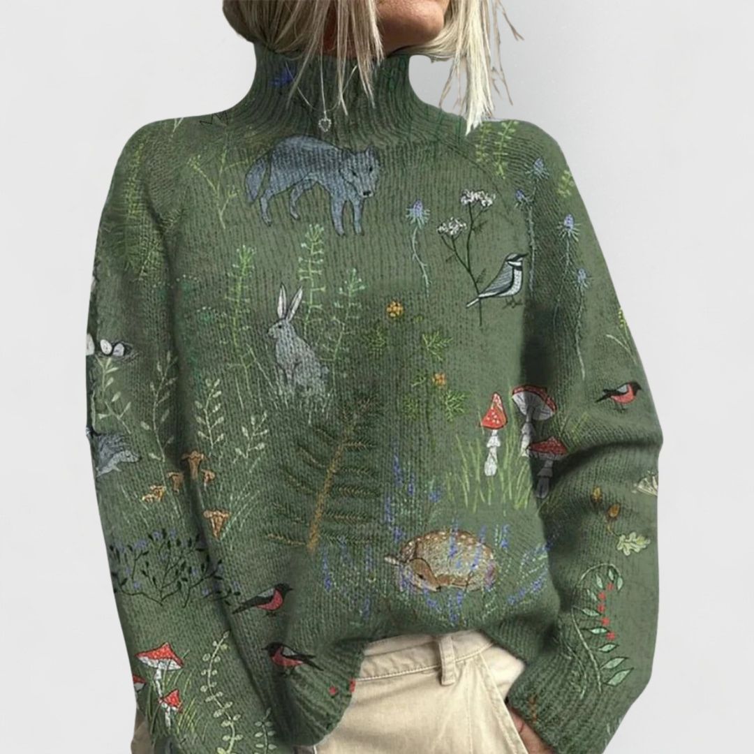 Women's nature print knit sweater in green