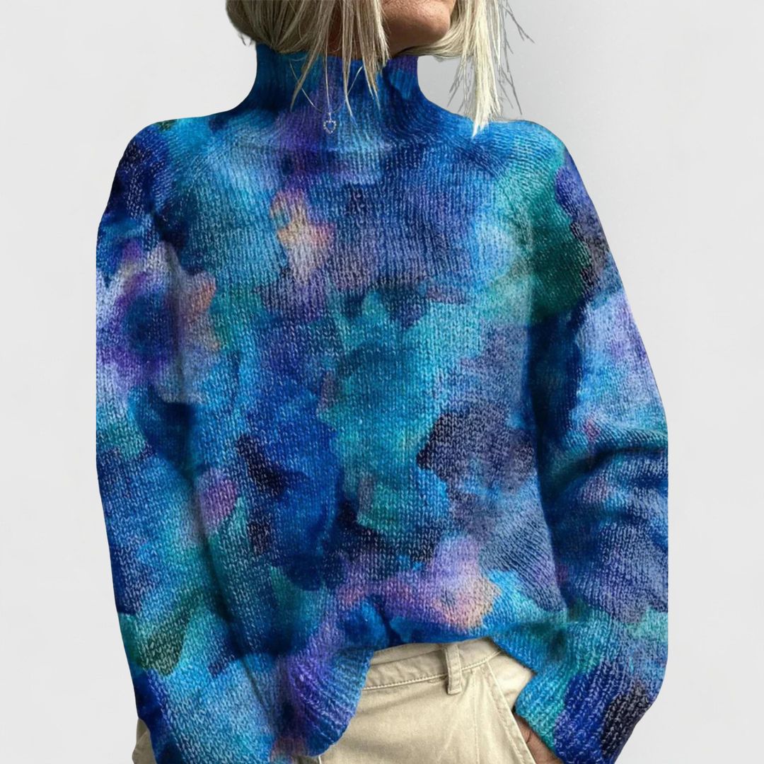 Women's nature print knit sweater in blue