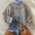 Women's nordic pattern yoke sweater in soft grey