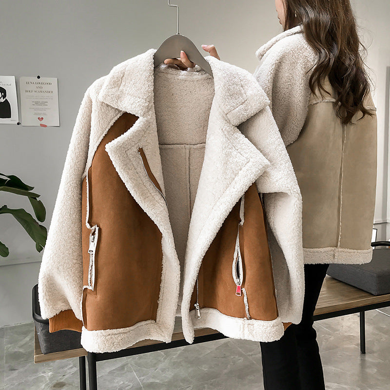 Women's Oversized Aviator Jacket with Teddy-Look Lining for Winter