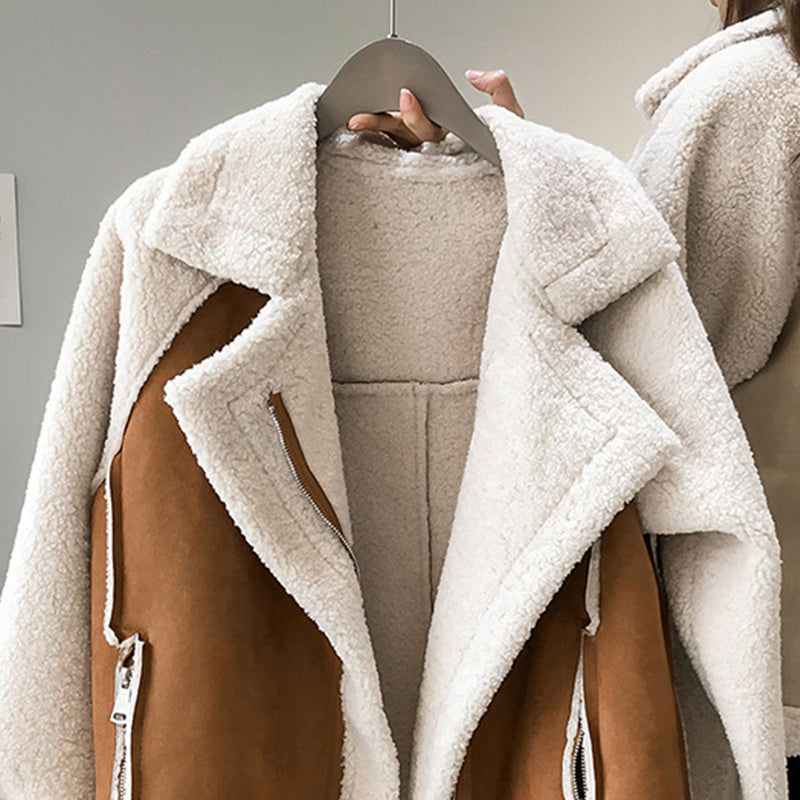 Beige aviator jacket – open front view