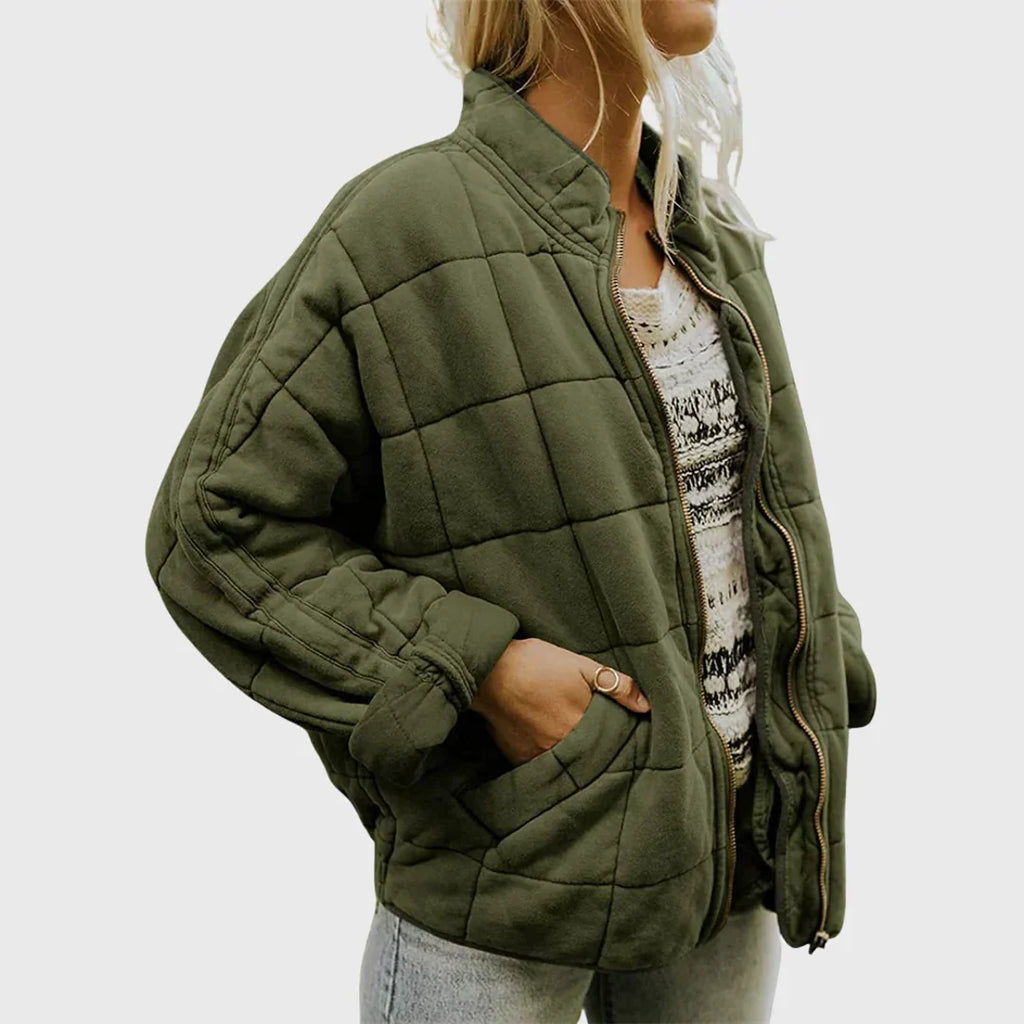 Women's olive green oversized box-quilted jacket