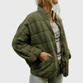 Women's olive green oversized box-quilted jacket