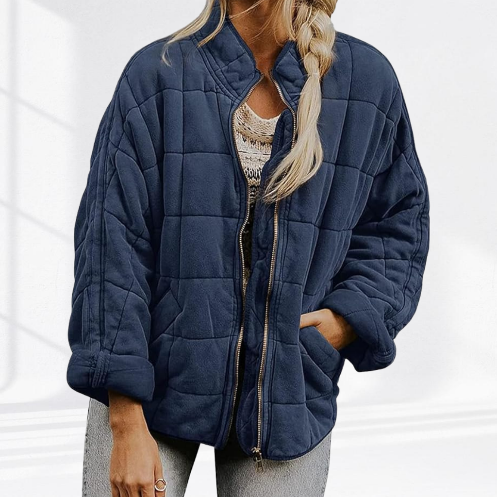 Women's navy quilted jacket – side view
