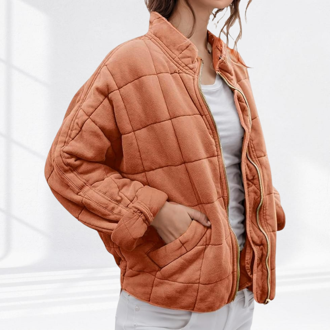 Women's peach box-quilted jacket