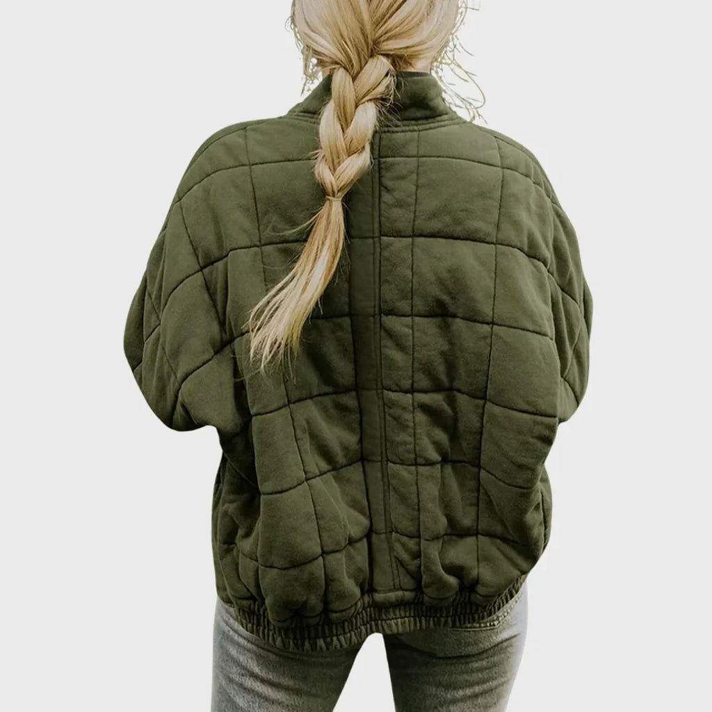 Women's olive quilted jacket – back view
