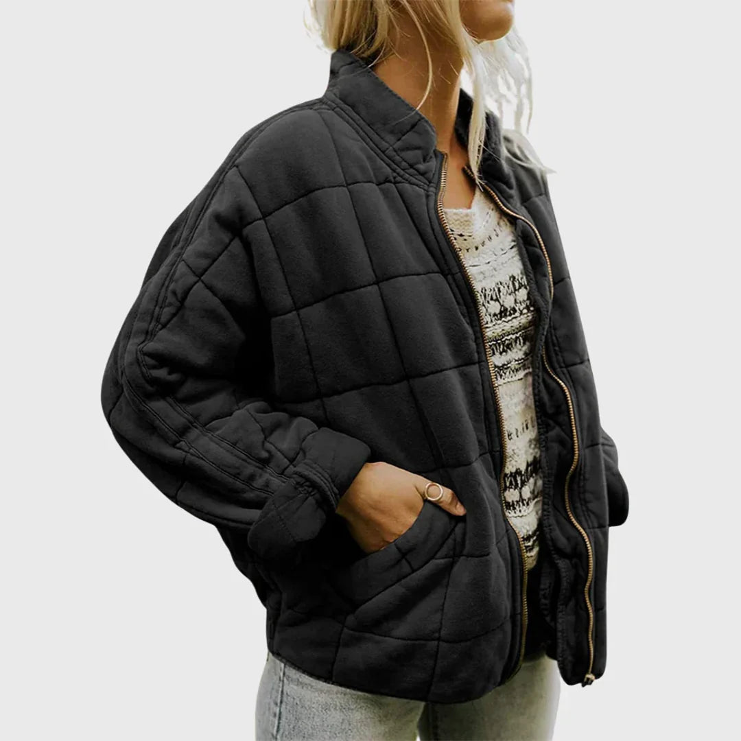 Women's black oversized box-quilted jacket