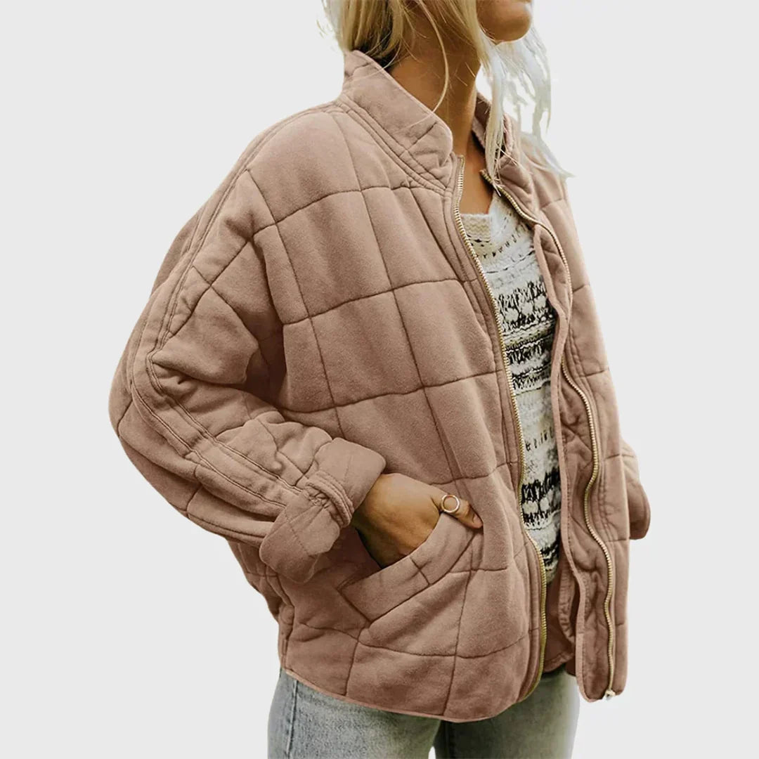 Women's khaki box-quilted jacket