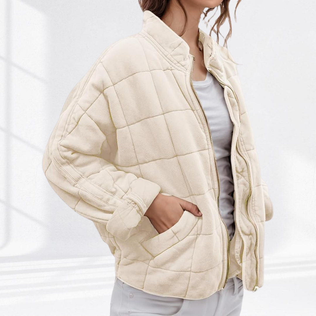 Women's cream box-quilted jacket