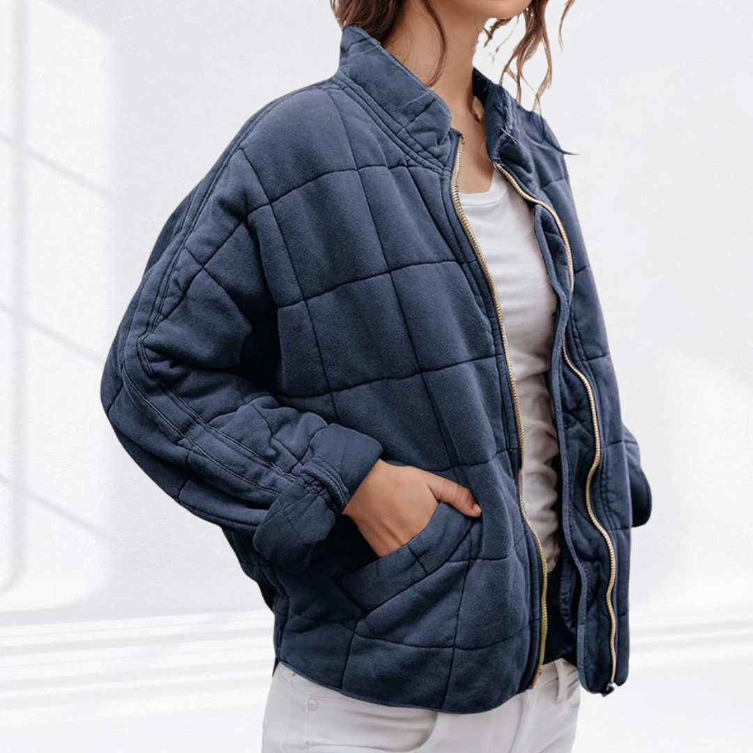 Women's navy blue oversized quilted jacket