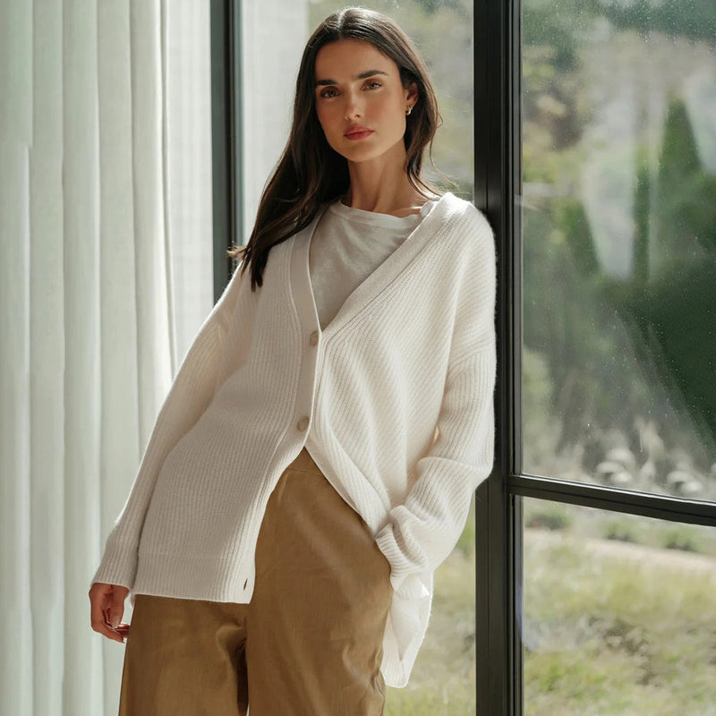 Women's oversized button cardigan in ivory