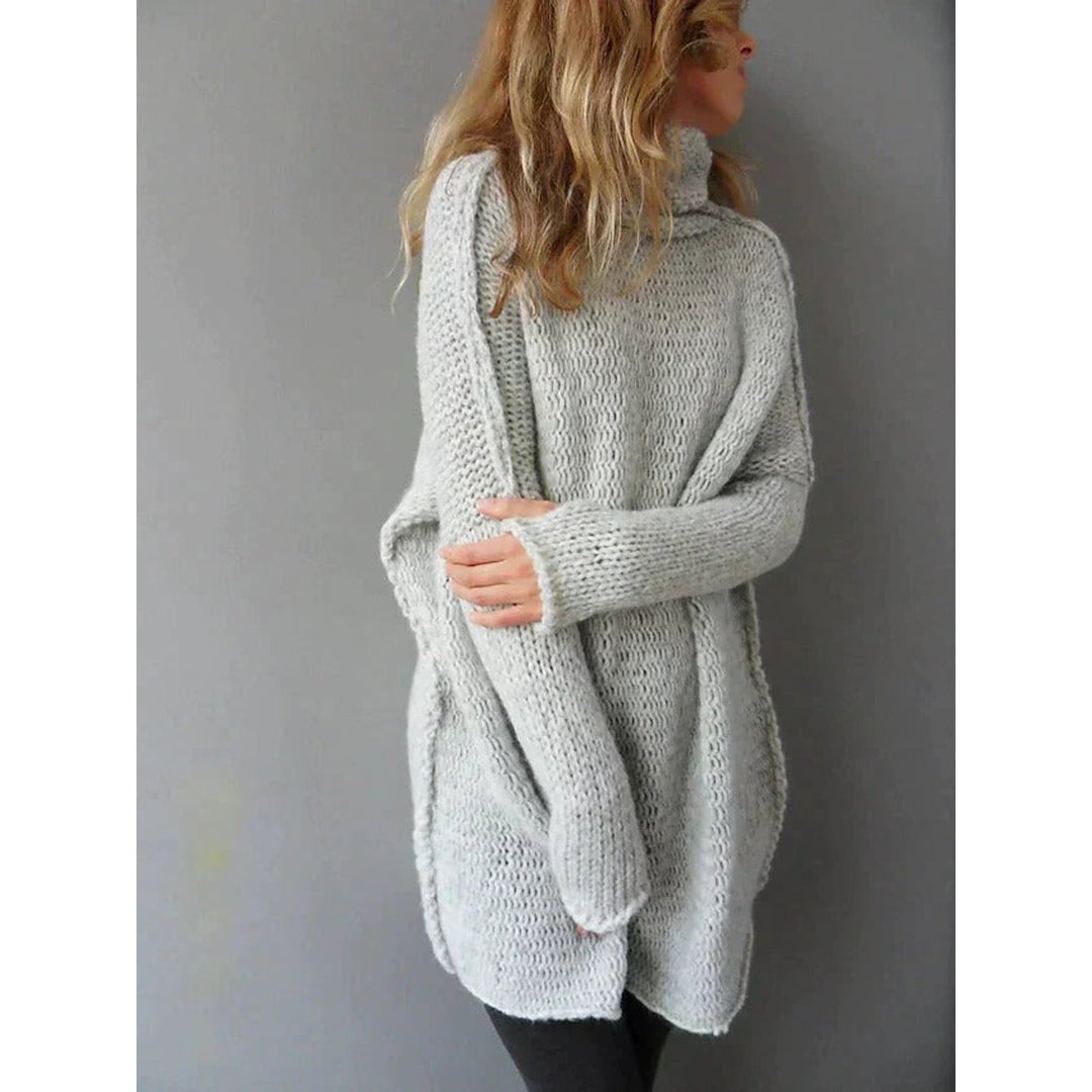 Grey longline turtleneck sweater – front view