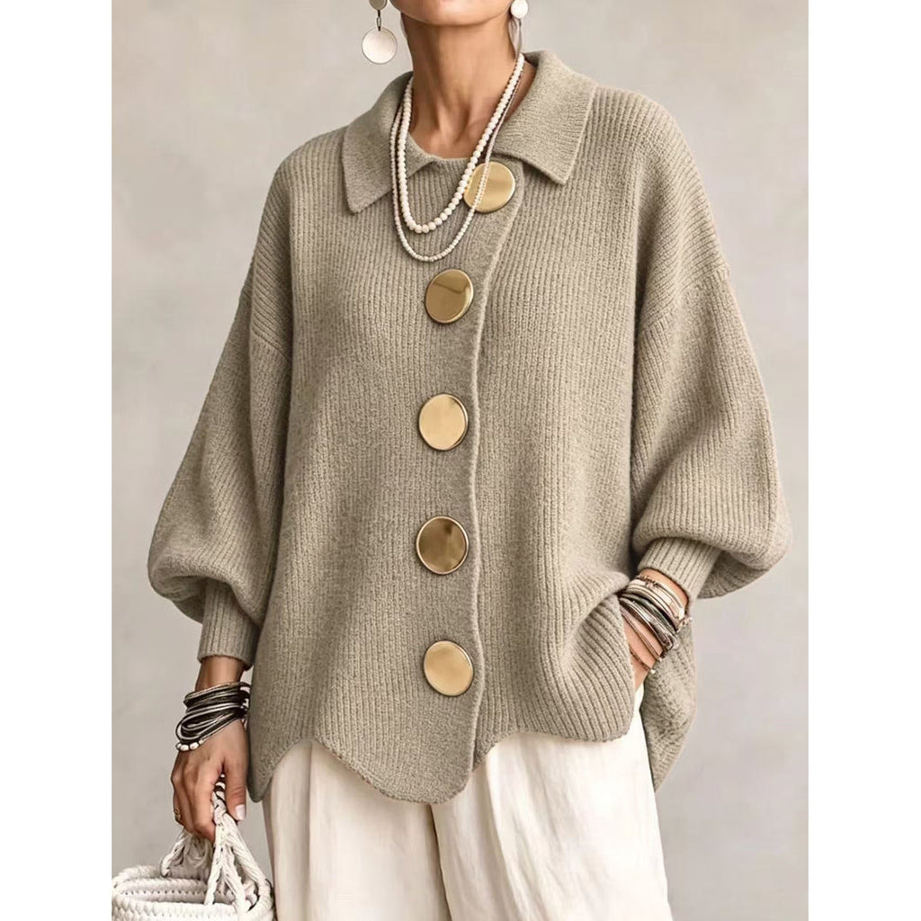 Women's khaki cardigan with gold-tone buttons