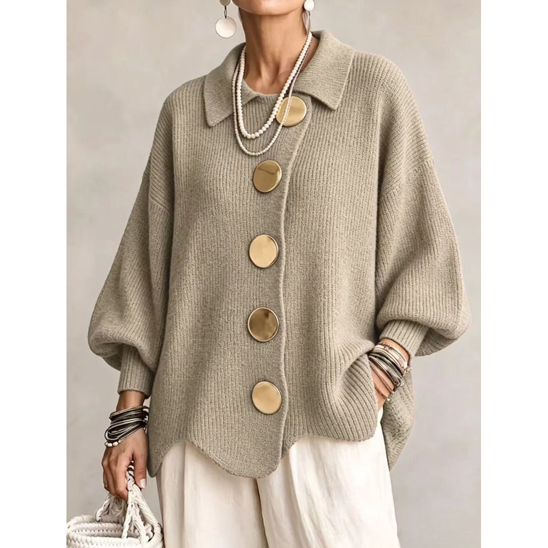 Women's khaki cardigan with gold-tone buttons
