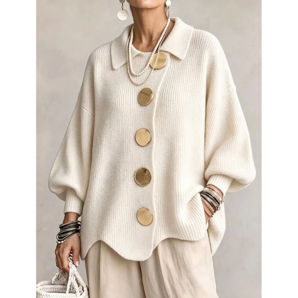 Women's ivory oversized collared cardigan