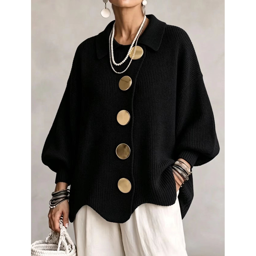 Women's black oversized cardigan with balloon sleeves