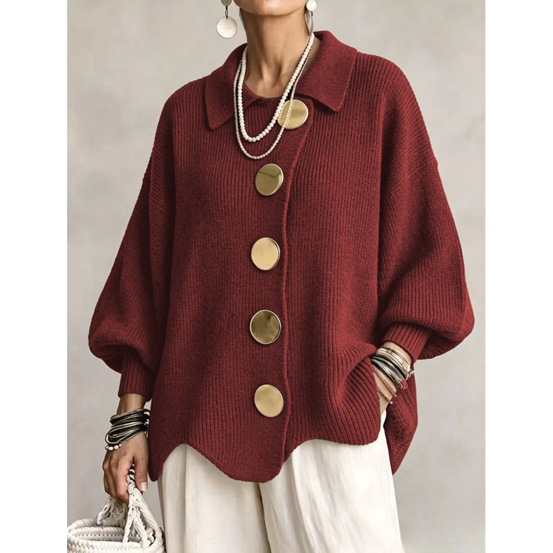 Women's red oversized collared cardigan