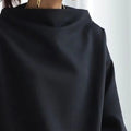Close-up of the black funnel neck sweater