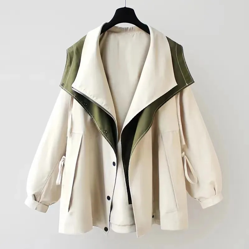 Women's Oversized Hooded Jacket with Contrast Lining for Spring Autumn