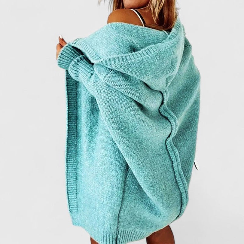 Women's oversized hooded knit cardigan in blue