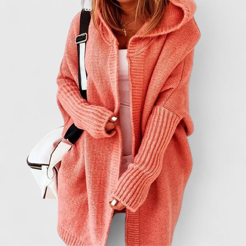 Women's oversized hooded knit cardigan in orange