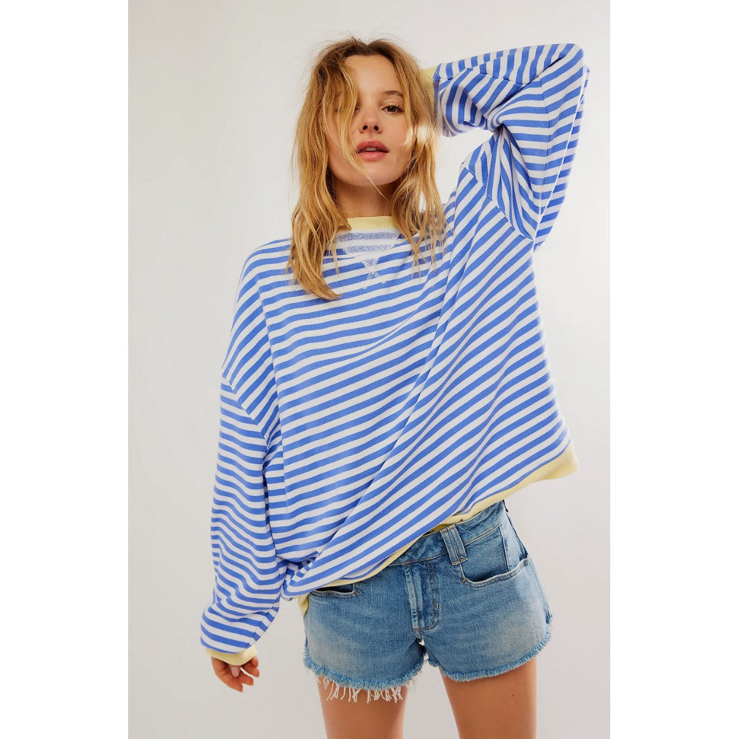 Women's oversized striped sweater in blue stripe