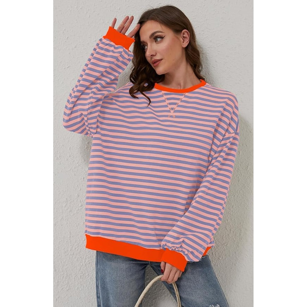 Women's oversized striped sweater in pink stripe