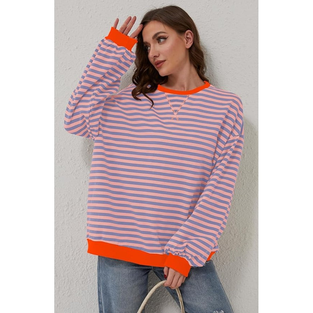 Women's oversized striped sweater in pink stripe
