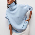 Women's sky blue oversized turtleneck sweater
