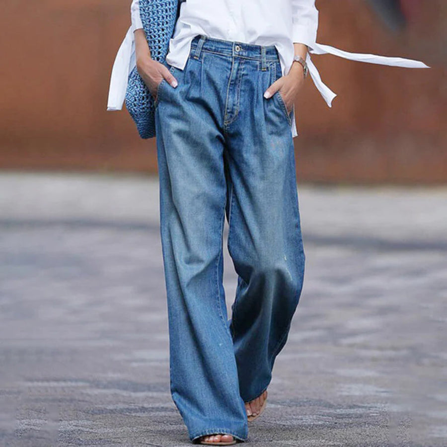 Women's Pleated Wide-Leg Jeans for Relaxed City Days