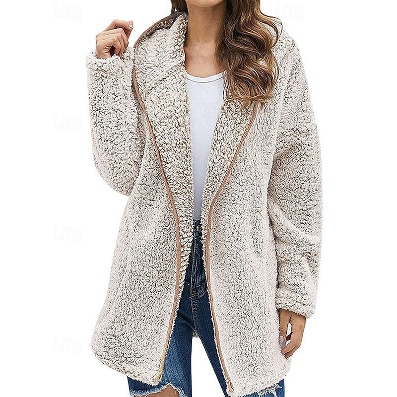 Women's plush hooded jacket in apricot
