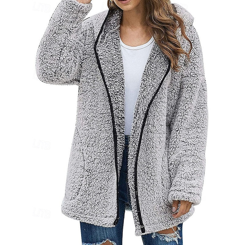 Women's plush hooded jacket in grey