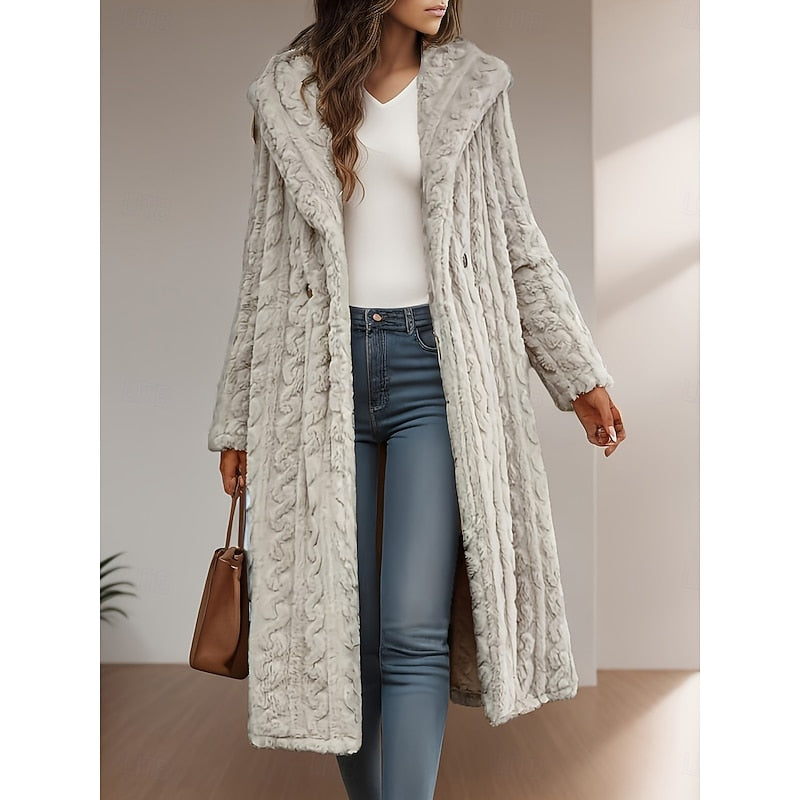Women's hooded longline coat in apricot