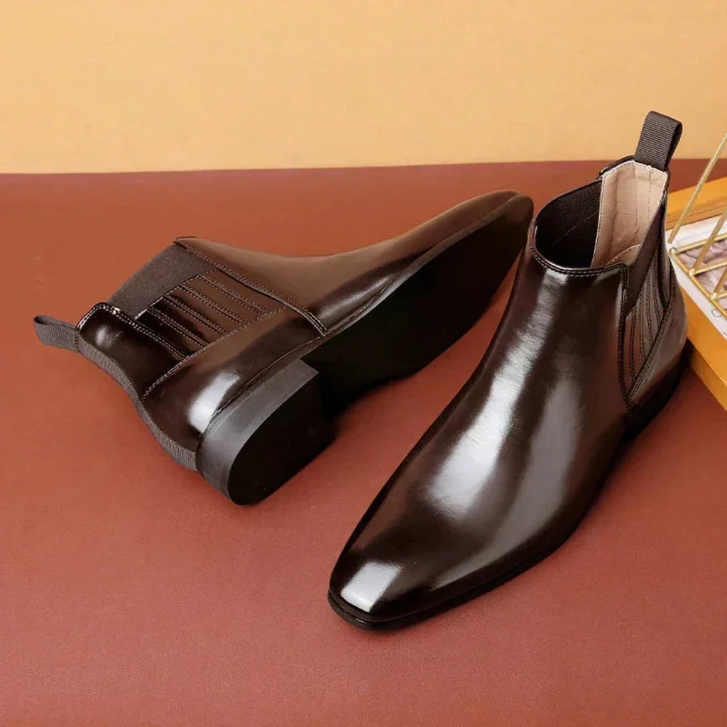 Women's dark brown pointed toe Chelsea boots