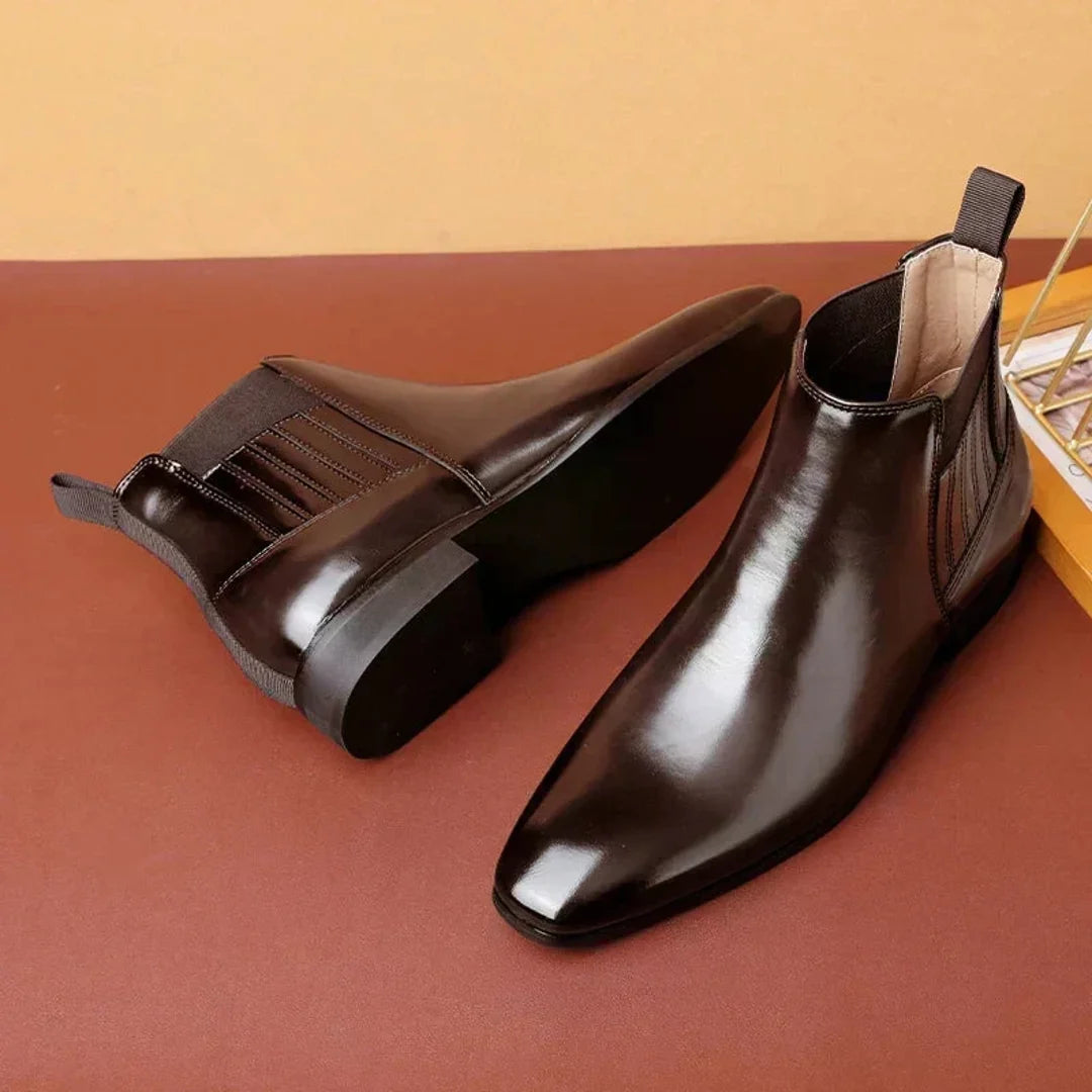 Women's dark brown pointed toe Chelsea boots