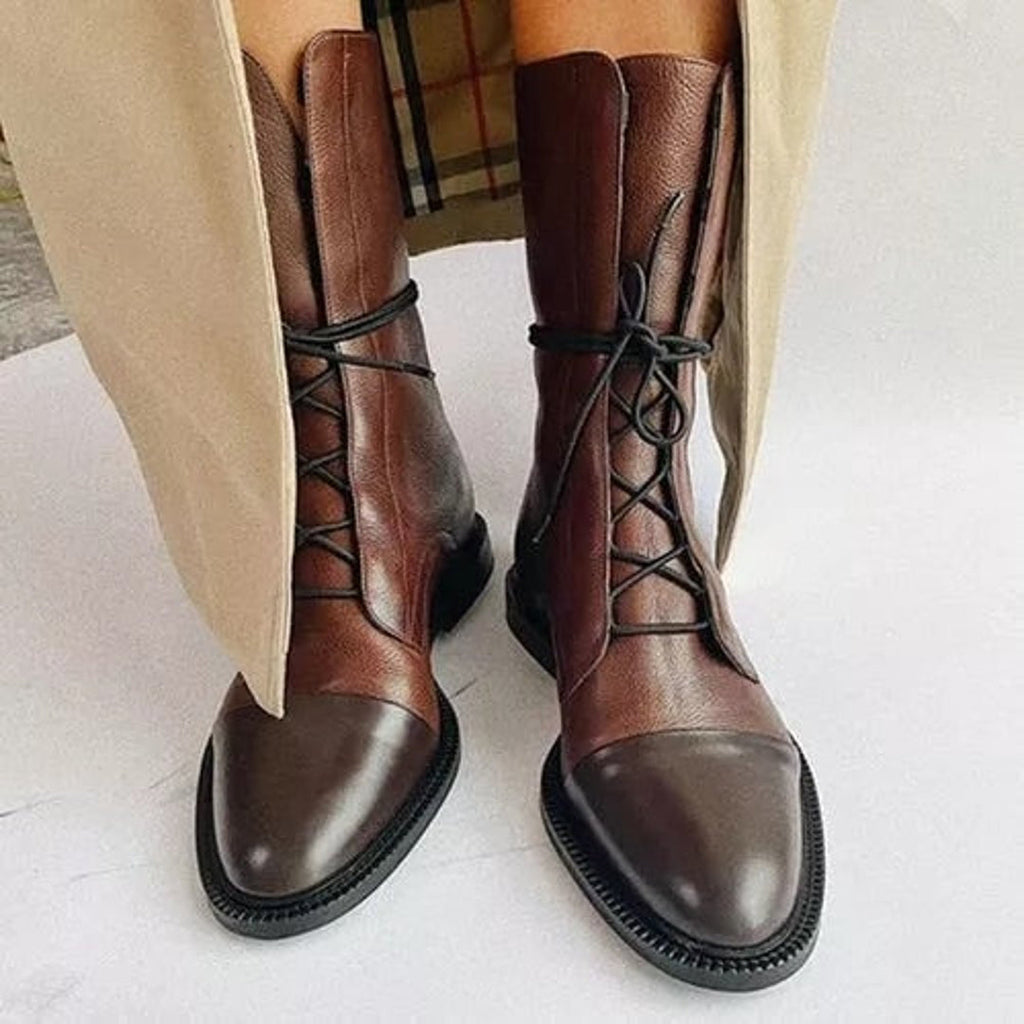 Brown polished lace-up ankle boots