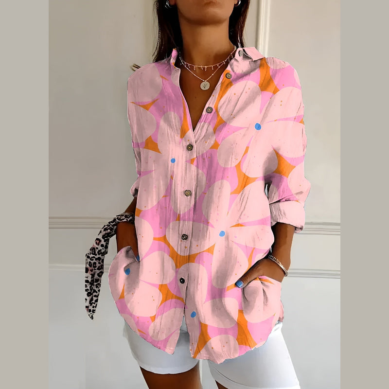 Women's printed shirt blouse in pink floral