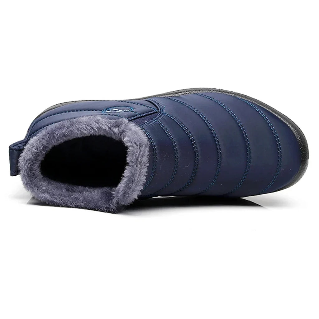 Women's navy quilted ankle boot – top view
