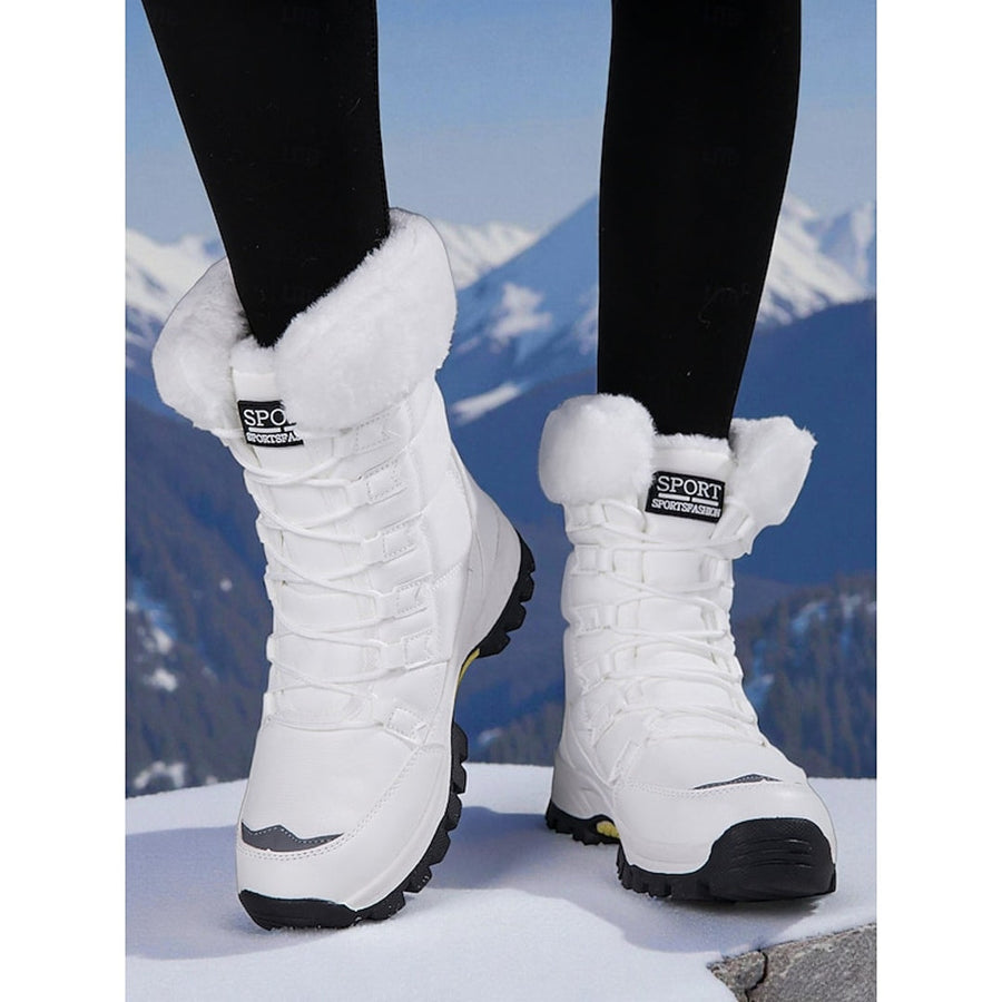 Women's Quilted Lace-Up Snow Boots with Fluffy Cuff for Winter Walks