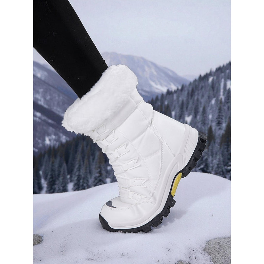 Women's white quilted snow boot – side view