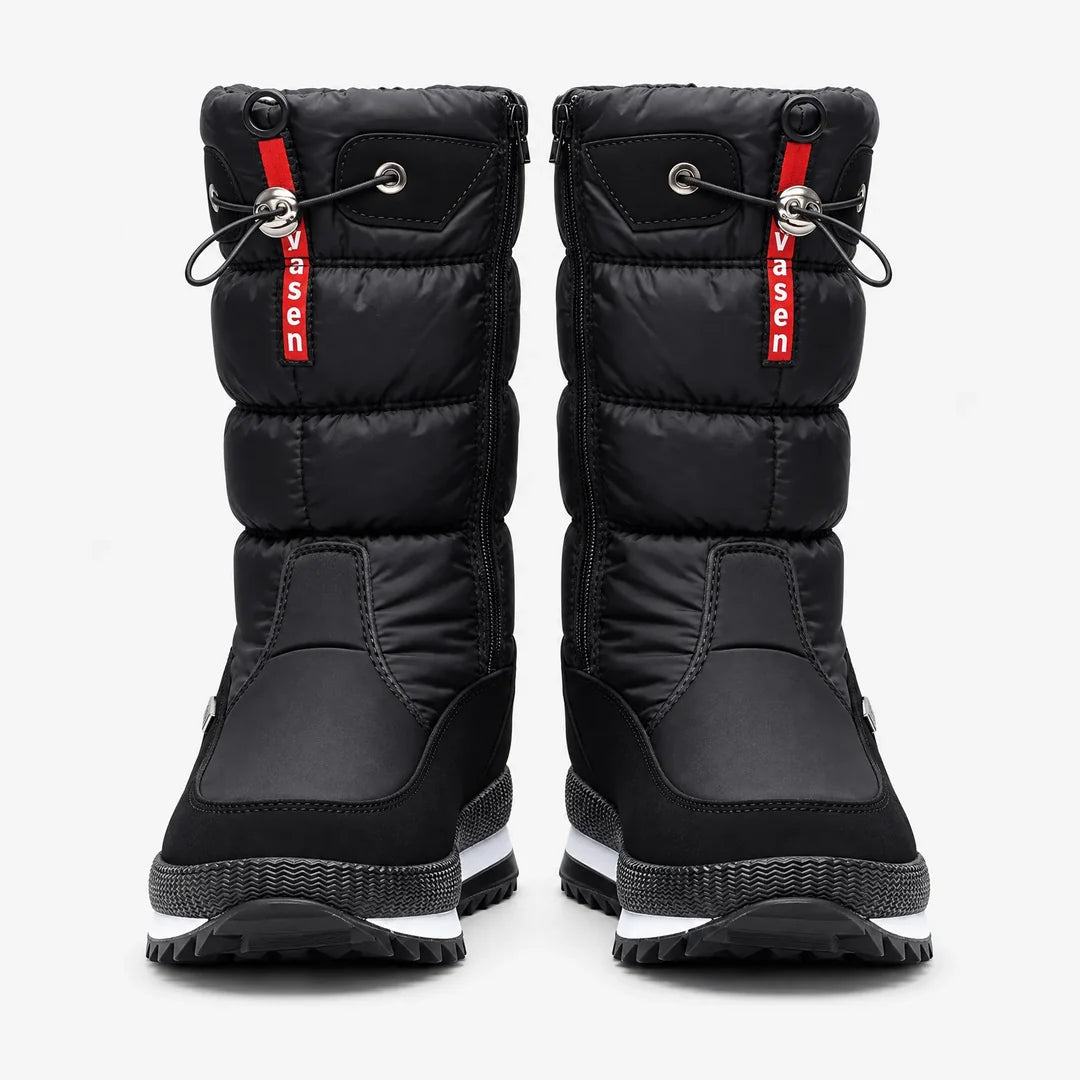 Women's black quilted mid-calf snow boots