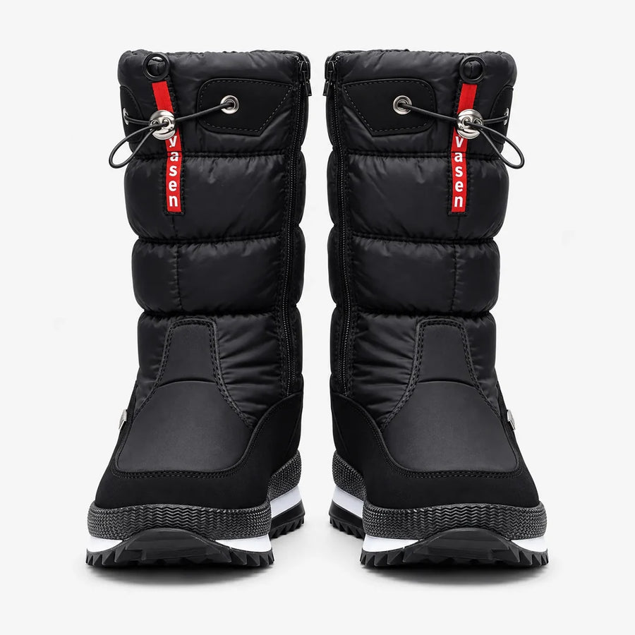 Women's Quilted Mid-Calf Snow Boots with Drawstring Collar for Snowy Days