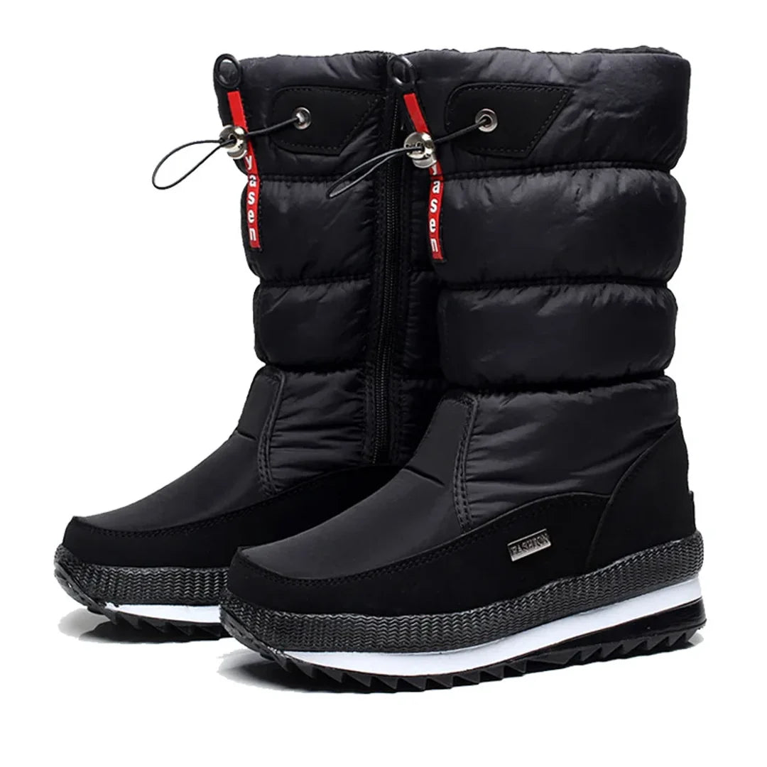 Women's black snow boots with side zip