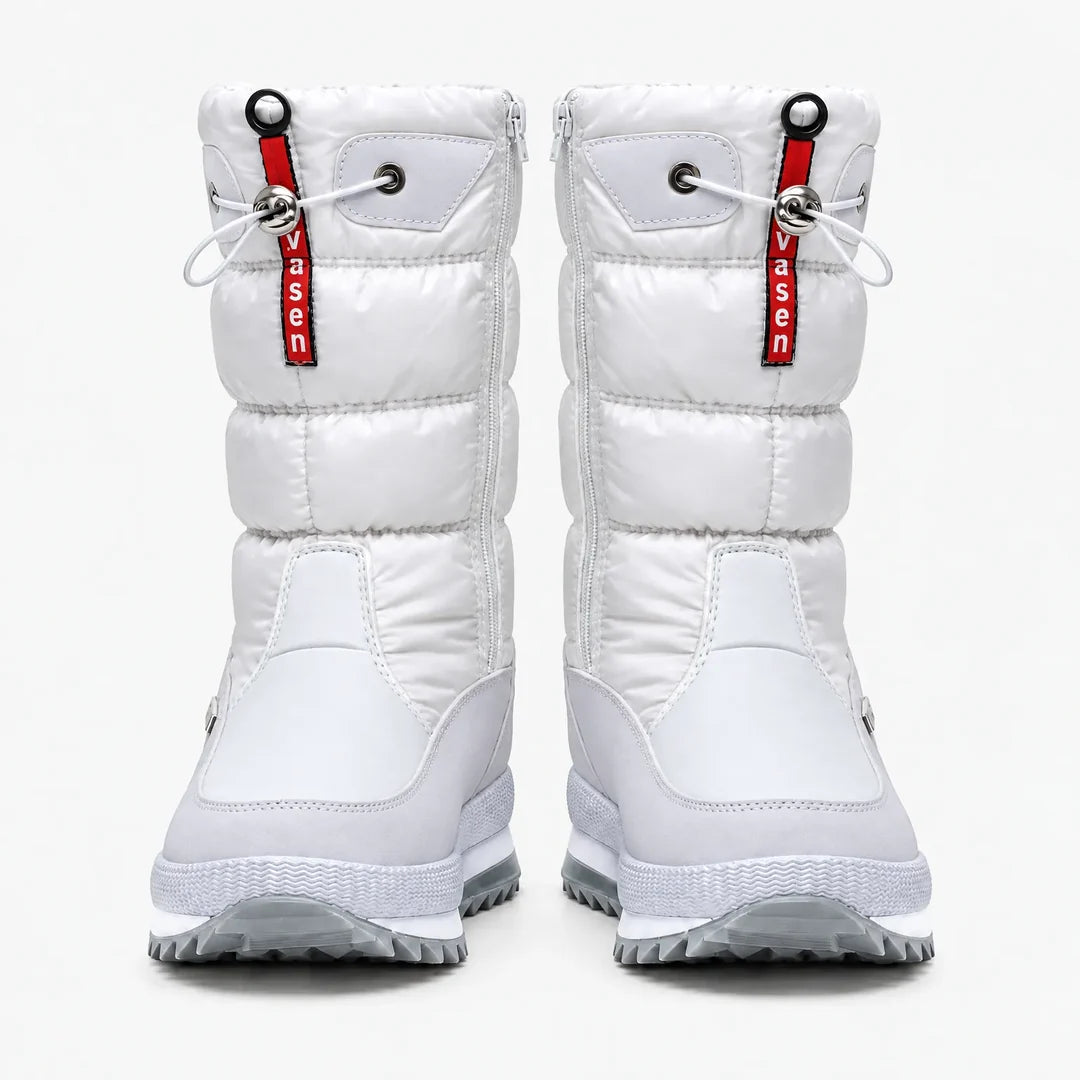 Women's white quilted mid-calf snow boots