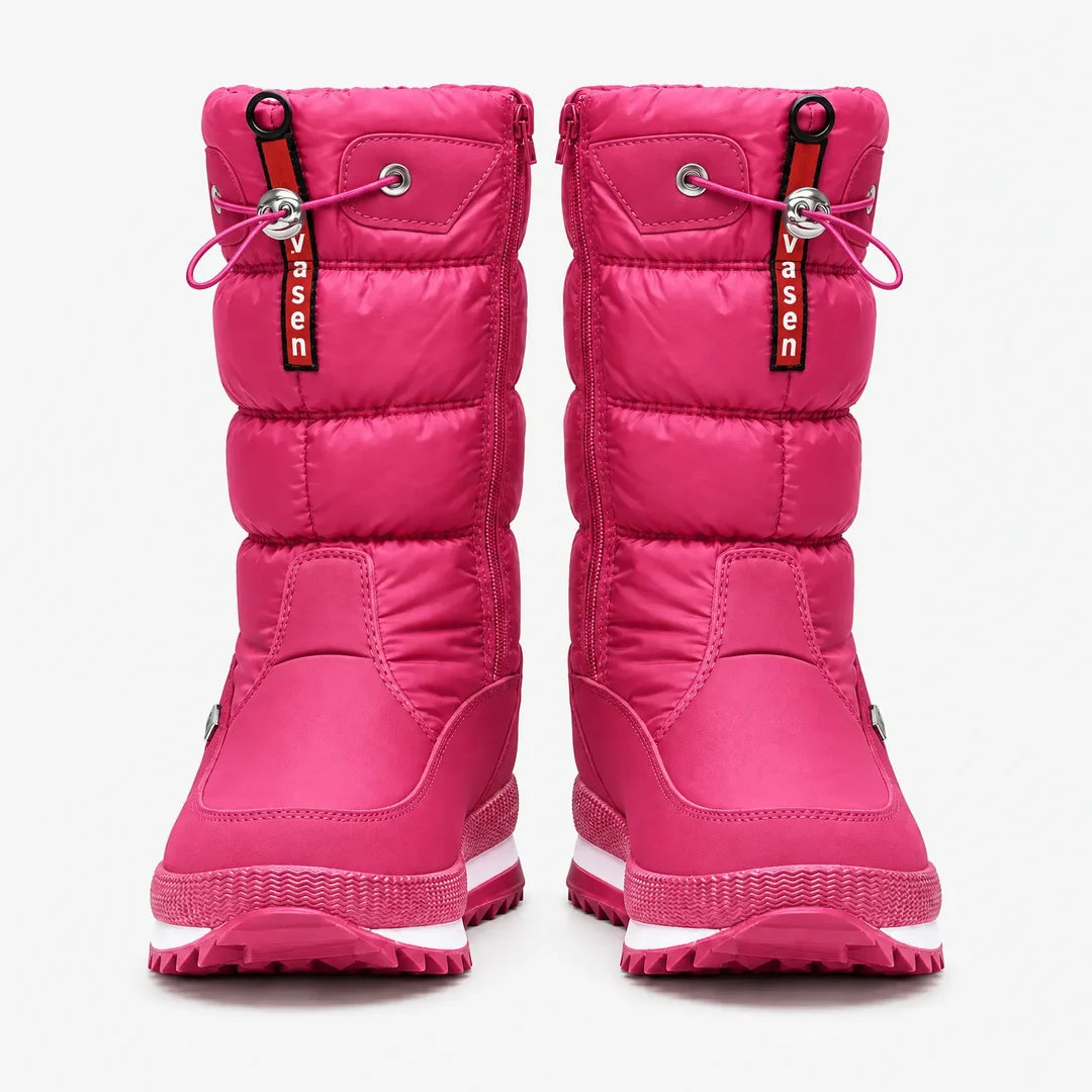 Women's pink quilted mid-calf snow boots